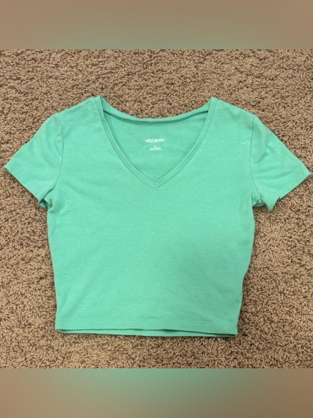 Wild Fable teal green fitted crop top v-neck, size S